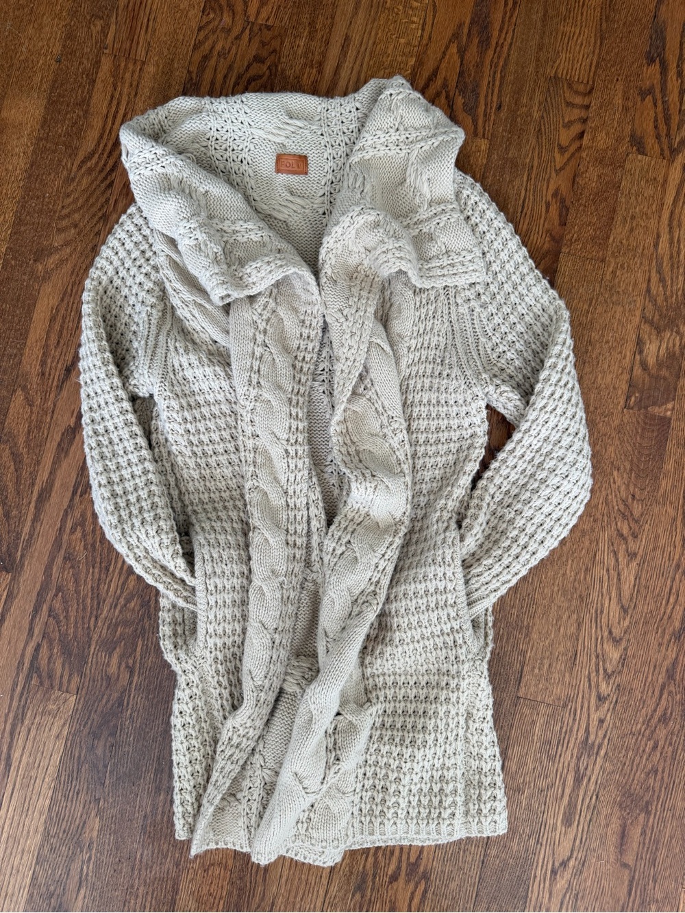Pol Cozy Cable-Knit Shawl Collar Sweater Cardigan - Cream